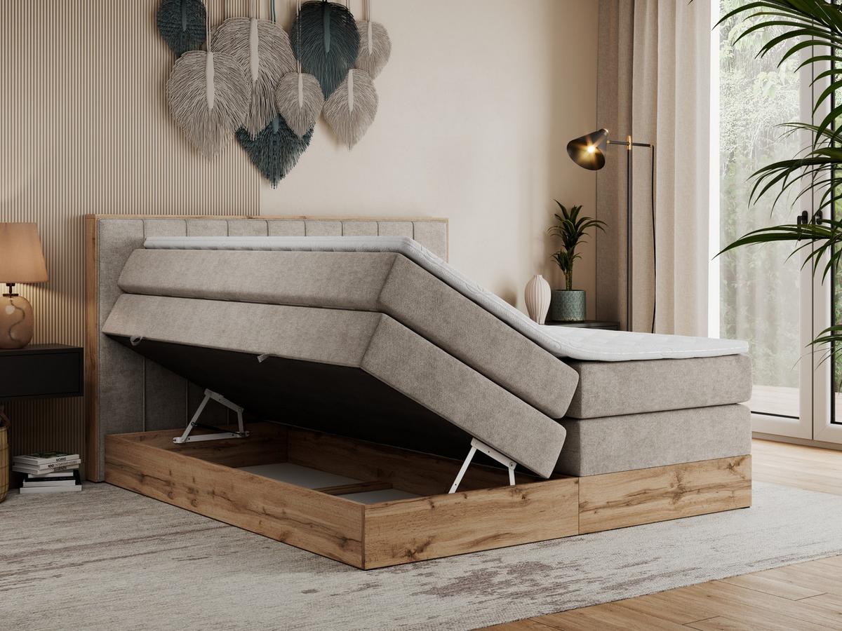 BOXSPRINGBETT BELLISSIMO KING 140/200 Beige Struktur - H4 - Beige, Holz/Textil (140/200cm) - MKS