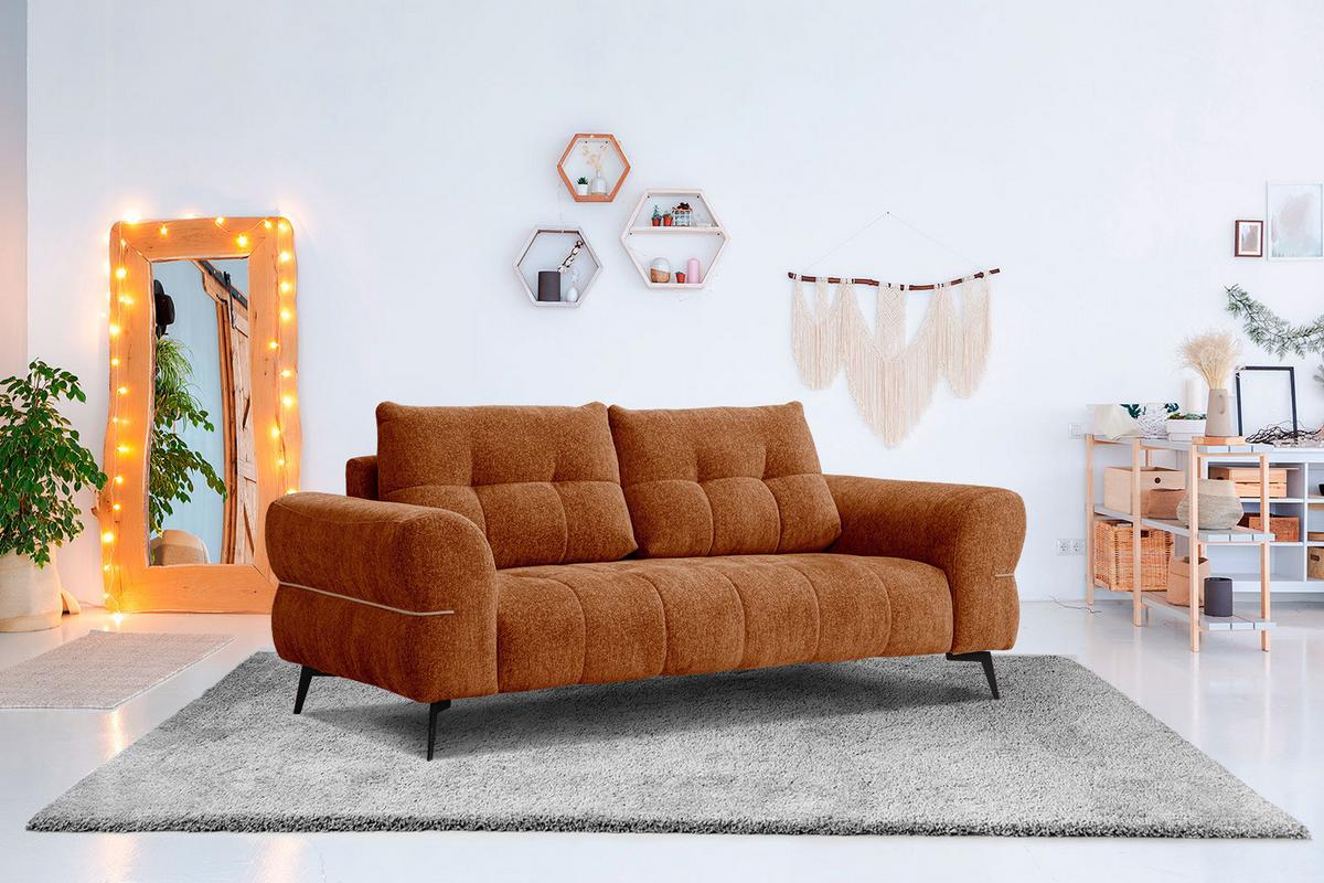 SOFA SALVINI 3-Sitzer, dunkelorange - Dunkelorange/Schwarz, Holzwerkstoff/Textil (176/88/99cm) - Wozimo