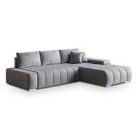 ECKSOFA ALESE R-S Hellgrau Velours-Stoff mit Schlaffunktion - Silberfarben/Hellgrau, Holz/Textil (265/185cm) - MASSENO