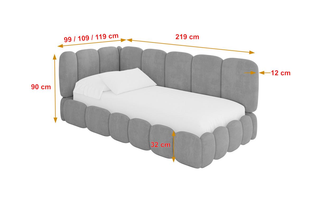 EINZELLBETT Jugendbett mit Bettkasten, Rechts - AVRY 80x200 Grau - Silberfarben, Holzwerkstoff/Textil (80/200cm) - ALTDECOR