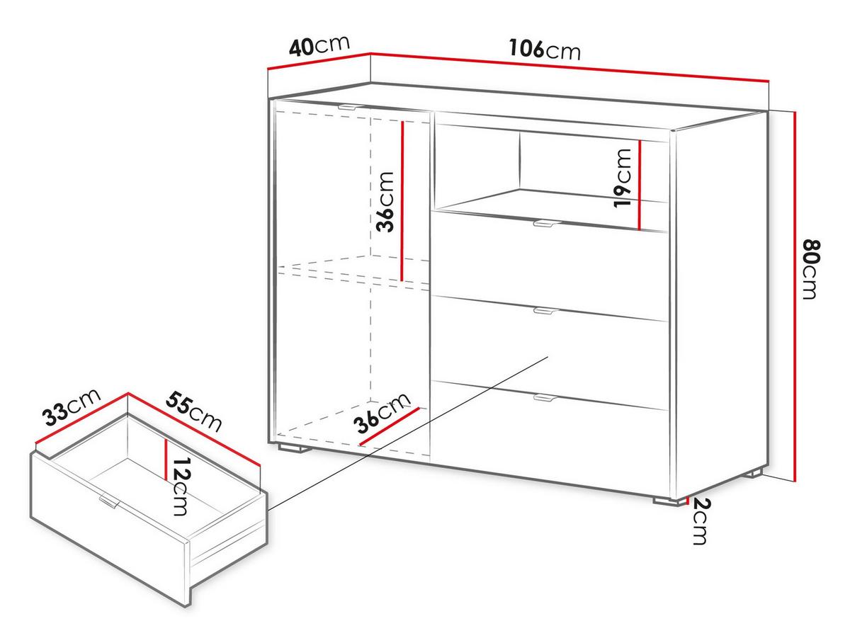 KOMMODE Cyliza 1D3SZ - Eichefarben/Graphitfarben, Holzwerkstoff/Kunststoff (106/80/40cm) - MIRJAN24