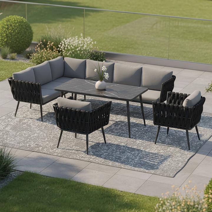 Graue Loungegarnitur mit schwarzem Geflecht