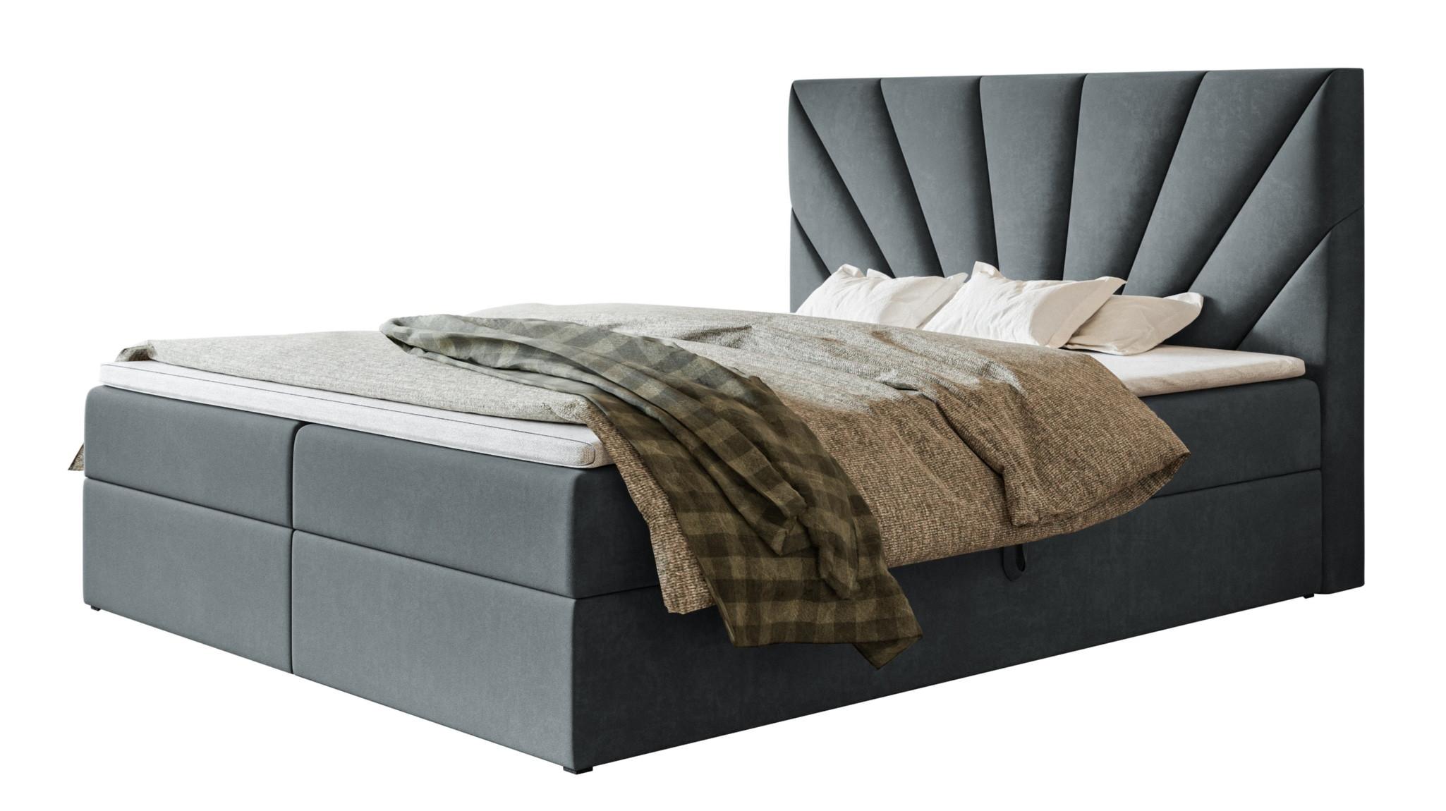 BOXBETT DENVER mit 2 Bettkästen, 180x200, Farbe: Dunkelgrau, Velourstoff, Doppelbett mit Bonell-Matratze - Dunkelgrau, Holz/Kunststoff (180/200cm) - Alpi-Möbel