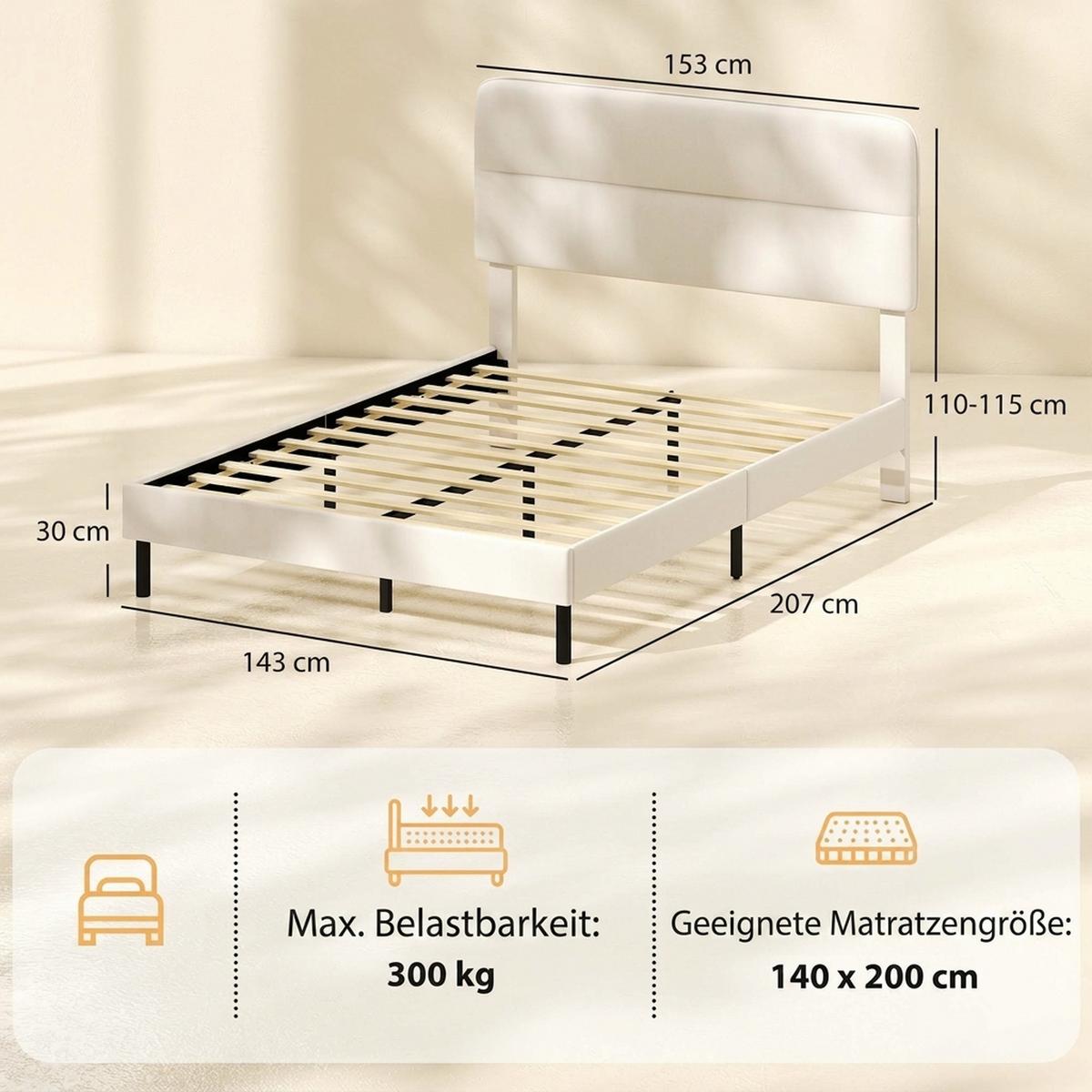 BETTGESTELL Polyester Sperrholz Beige - Beige, Holzwerkstoff/Textil (140/200cm) - HOMCOM