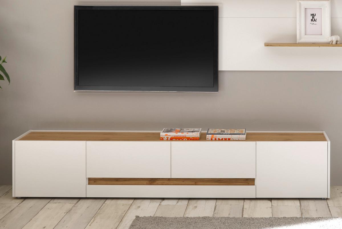 TV-LOWBOARD weiß, Eiche Wotan 223 cm, großer TV Unterschrank mit viel Stauraum - Eiche Wotan/Schwarz, Holz/Holzwerkstoff (223/40/45cm) - Furn.Design
