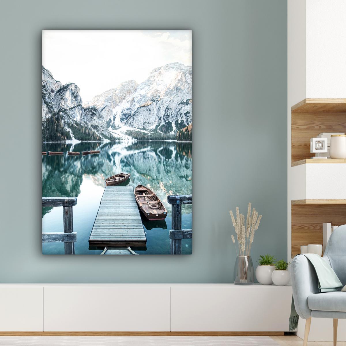 LEINWANDBILD Natur - Berge - Schnee - Wald - Boot Deko Groß 90x140 cm - Hellgrün, Textil (90/140cm) - MuchoWow