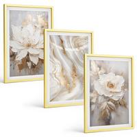 BILDER SET 3er Set - 40x60 cm Goldrahmen - Abstrakte Blumen aus Marmor - Goldfarben, Kunststoff (40/60cm) - TULUP