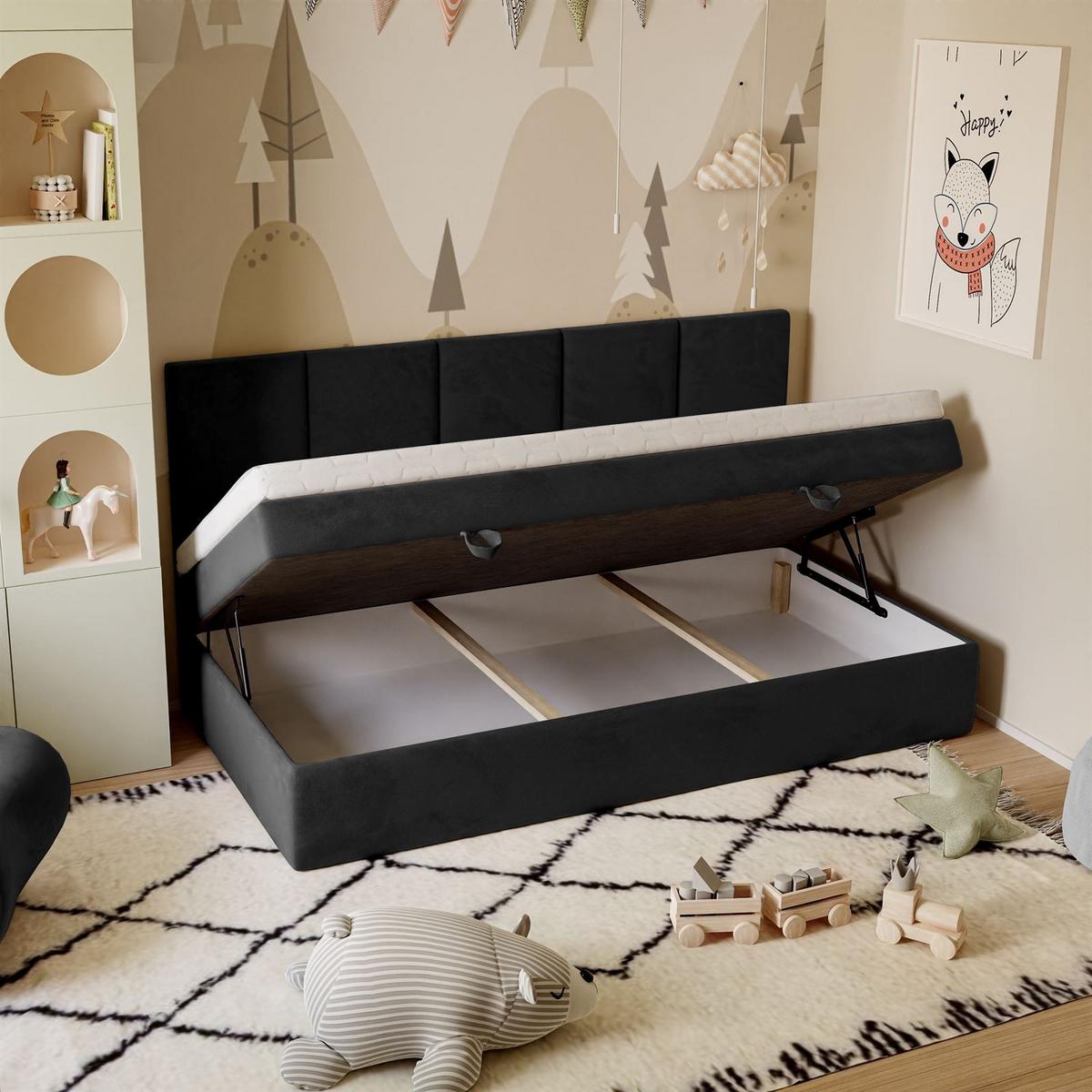 BOXSPRINGBETT ELZA MINI mit Topper 90x200 cm Jasmine 100 - Schwarz, Textil - Lookway