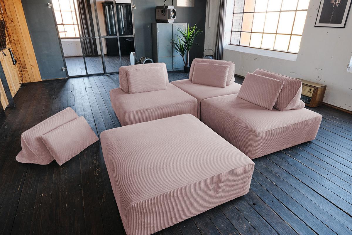 MODULSOFA WIOLO SOFT 4 MODULE 4 KISSEN Pink Cord - Schwarz/Rosa, Kunststoff/Textil (333/84/222cm) - KAWOLA