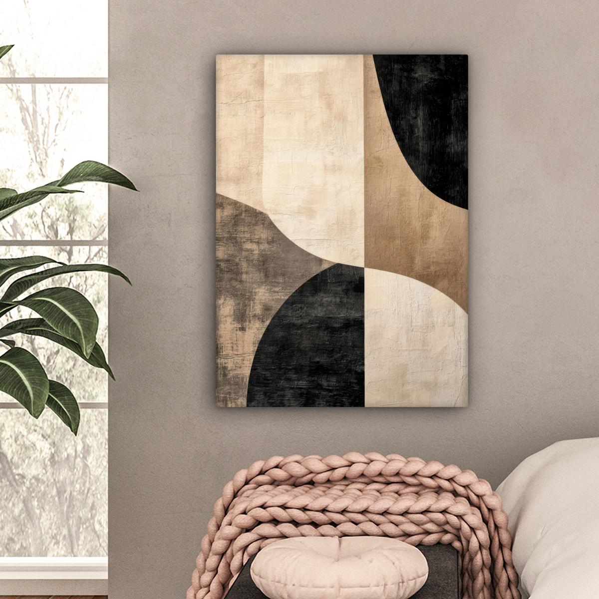 LEINWANDBILD Abstrakt - Flugzeuge - Schwarz - Rund Wandbild Wohnzimmer 60x80 cm - Beige, Textil (60/80cm) - MuchoWow
