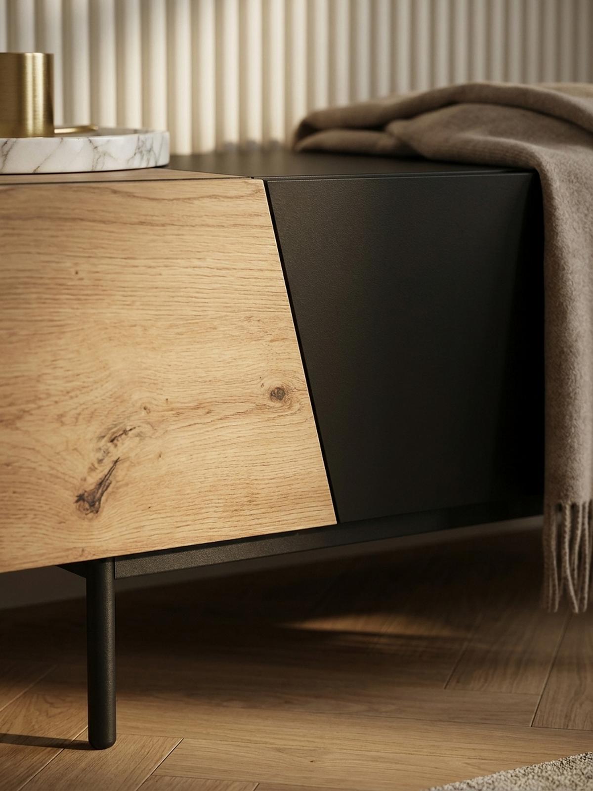TV-LOWBOARD mit Eiche-Dekor, Türen und Schublade, modern, Braun-Schwarz 150x40x40 cm - Schwarz/Braun, Holzwerkstoff/Metall (150/40/40cm) - KADIMA DESIGN