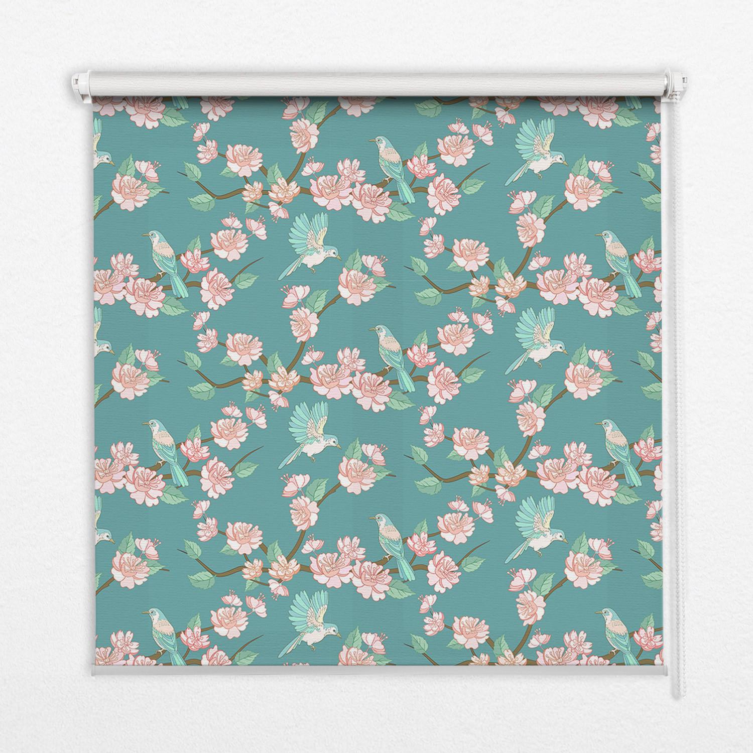 INNENROLLO - Fensterrollo - Rollo - 100x100 cm - Vögel zwischen den Zweigen - Pink, Kunststoff (100/100/0.5cm) - TULUP