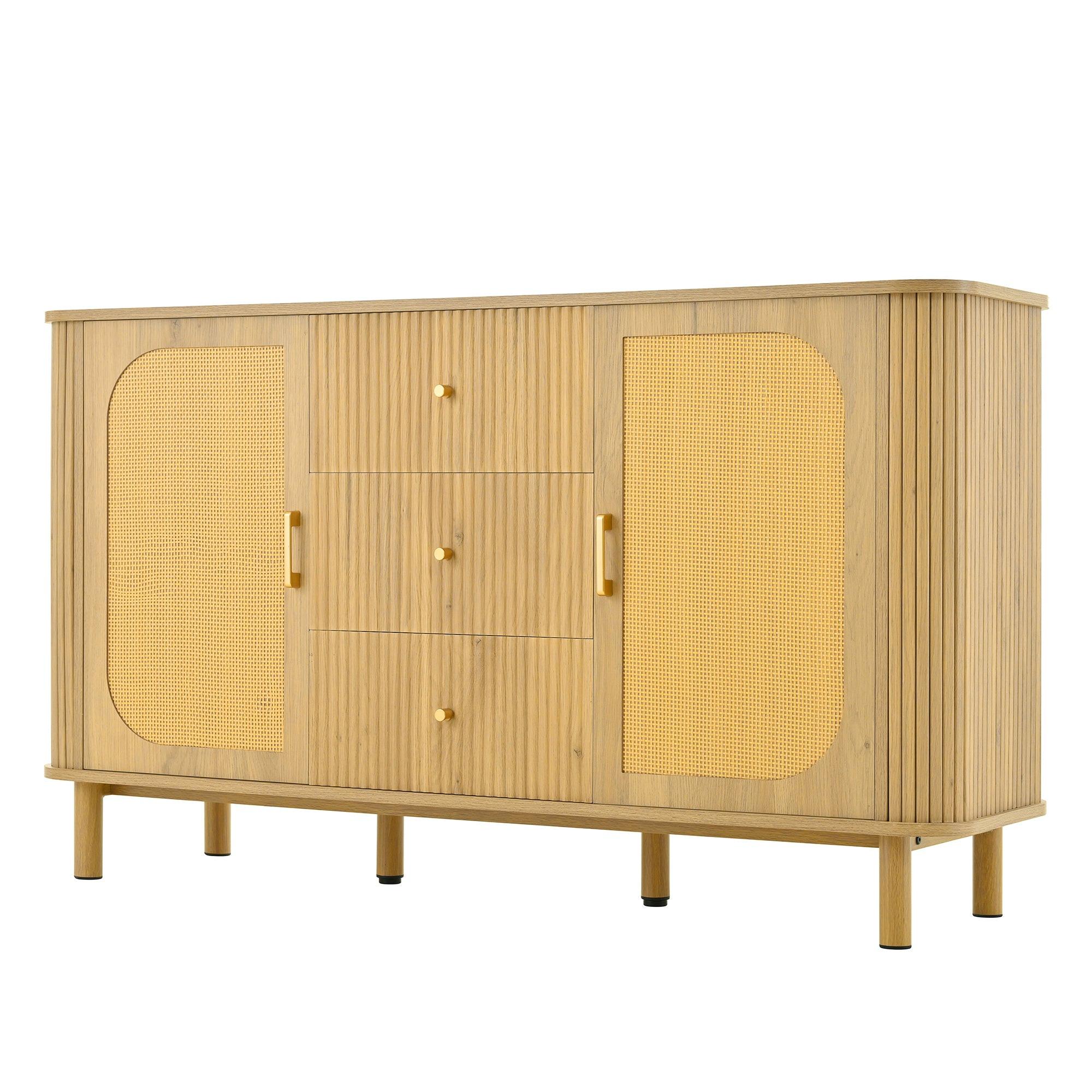 BUFFET in Naturholz- und Rattanoptik, Beige - Naturfarben, Holzwerkstoff (40/80/140cm) - Urban Meuble