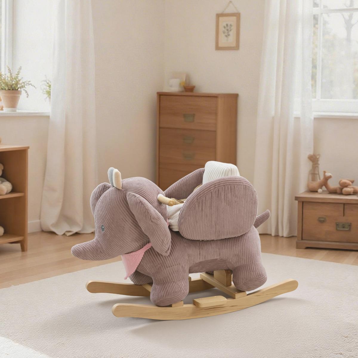 SCHAUKELTIER Elefant-Schaukel interaktive Tiergeräusche weiche Füllung Braun - Braun, Textil (32/49/65cm) - AIYAPLAY