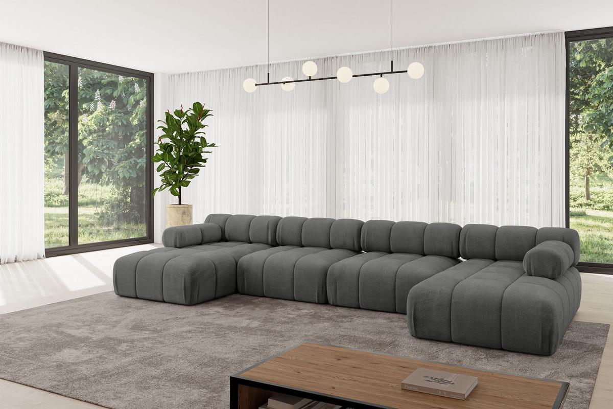 WOHNLANDSCHAFT modulares Sofa Tesso-U2 - 380x160x70 cm Dunkelgrau Velours - Dunkelgrau, Holzwerkstoff/Textil (380/70/160cm) - ALTDECOR