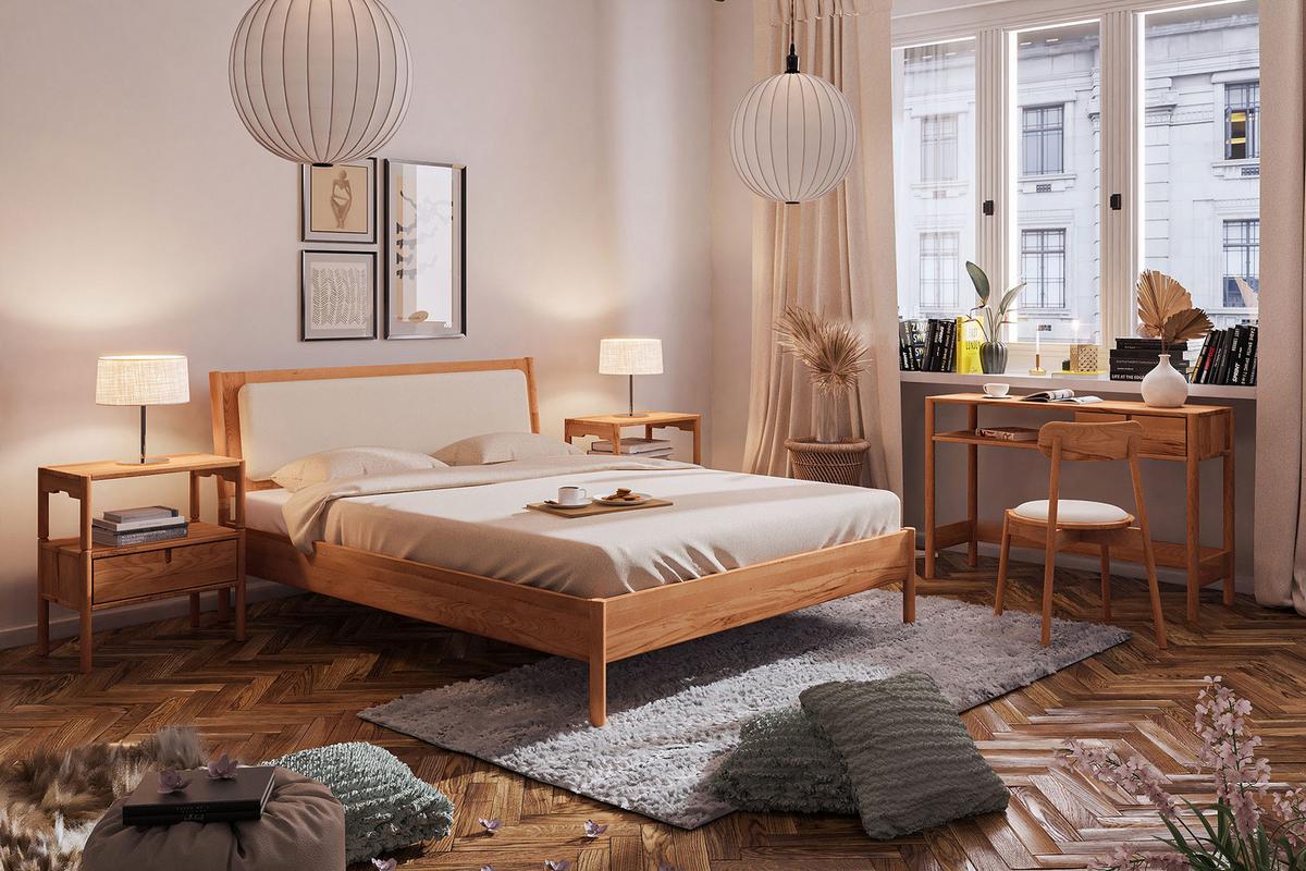 BETT MIT POLSTERKOPFTEIL INA 200x190 Kernbuche - Kernbuche, Holz (200/190cm) - byoak