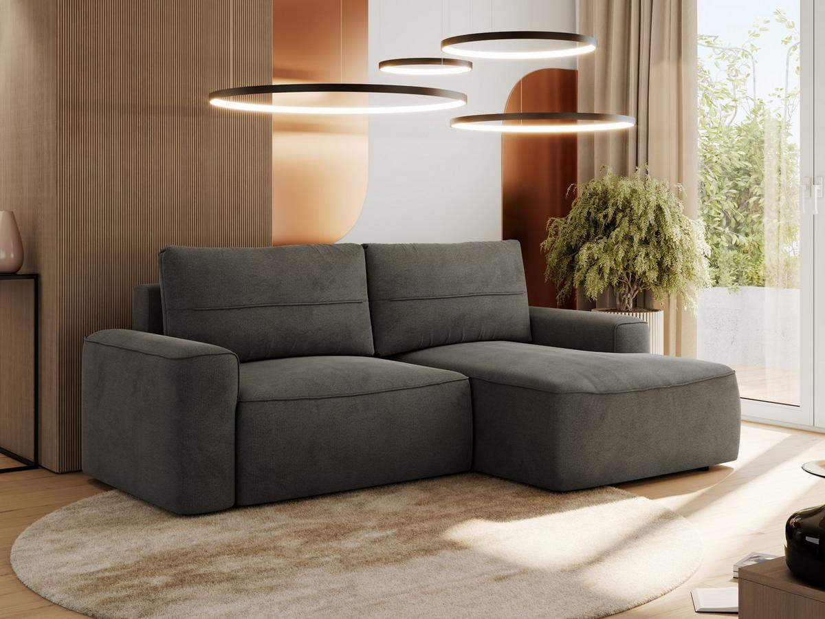 ECKSOFA BELLUNO L Dunkelgrau Velvet - Rechts - Dunkelgrau/Schwarz, Textil (233/144cm) - MKS
