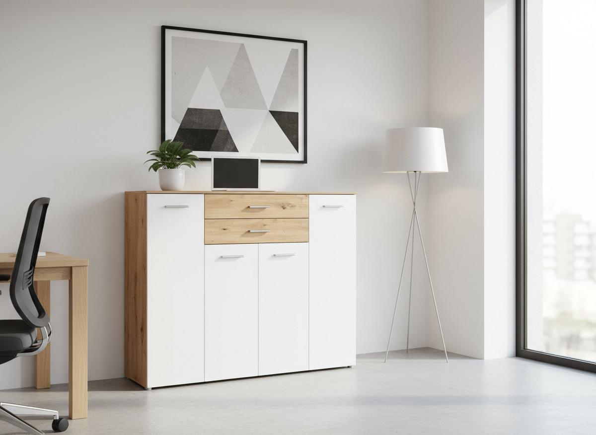 HIGHBOARD Kommode Prato - Silberfarben/Weiß, Holzwerkstoff/Kunststoff (156/123/39cm) - arthur berndt