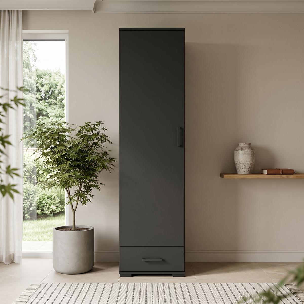 DREHTÜRENSCHRANK ALBANO 50/186/40cm 1-türig Schwarz - Schwarz, Holzwerkstoff (50/186/40cm) - MASSENO