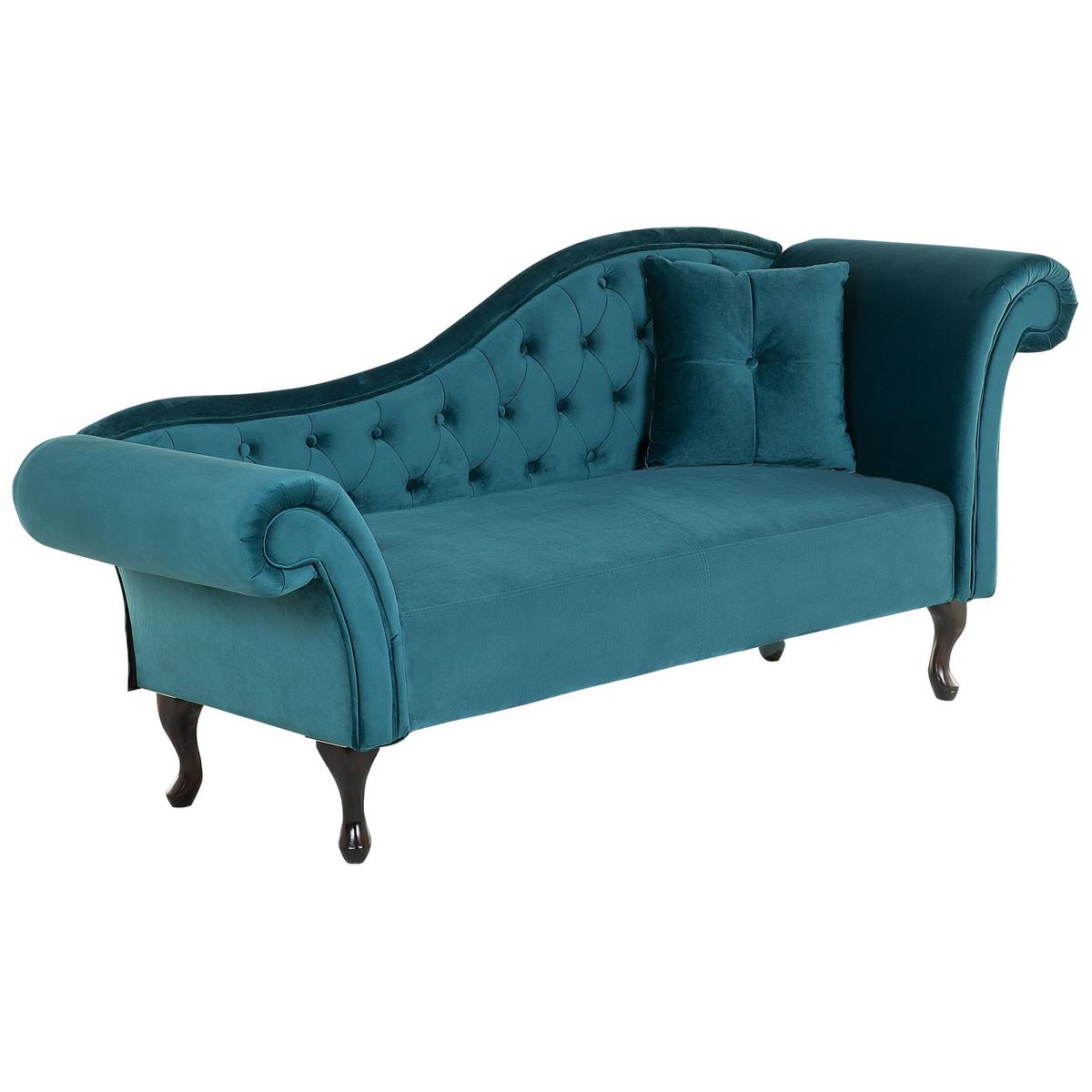 CHAISELONGUE Samtstoff blaugrün rechtsseitig Lattes - Blau, Textil (188/87/59cm) - Beliani