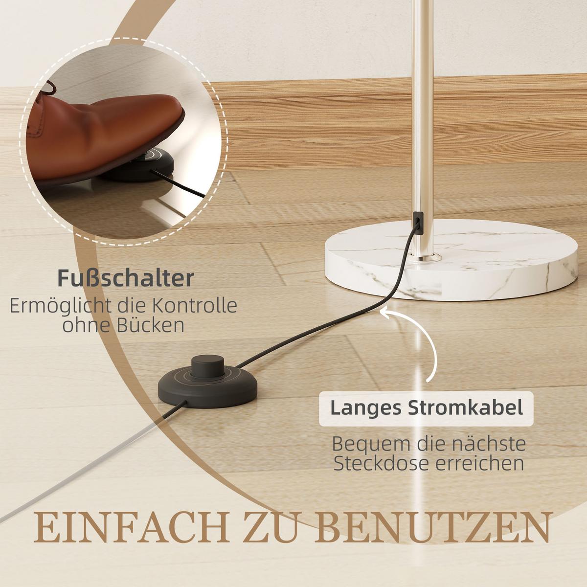 STEHLAMPE im Bogen Design mit Marmorsockel, dimmbar Leuchte - Orange, Metall (90/26/180cm) - HOMCOM