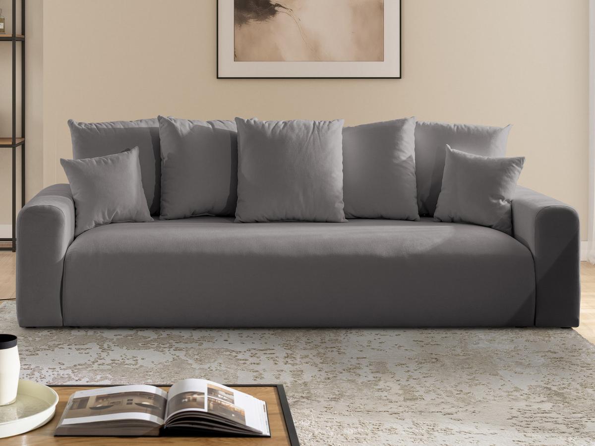 SCHLAFSOFA Calma mit Bettkasten im Bumpy-Design aus weichem Taupe Webstoff - Taupe/Schwarz, Holz/Kunststoff (239/88/98cm) - S-Style