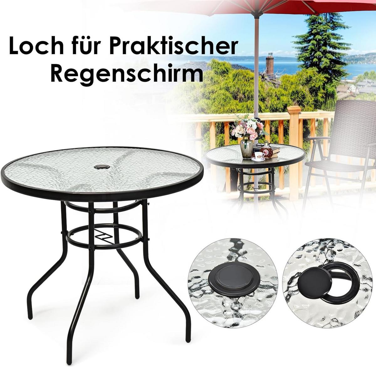GARTENTISCH Schwarz - Schwarz, Metall (80/80/71cm) - COSTWAY