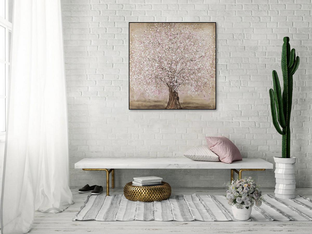 ACRYLBILD HANDGEMALT 80/80 cm - Pink/Braun, Holz/Textil (80/80cm) - KUNSTLOFT