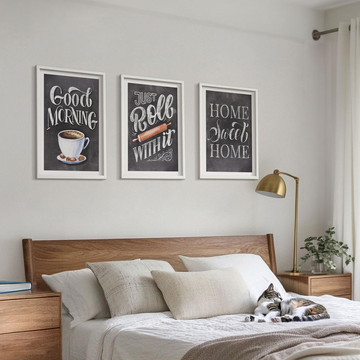 BILDER SET 3er Set - 40x60 cm Weißer Rahmen - Motive und Inschriften für die Küche - Weiß, Kunststoff (40/60cm) - TULUP
