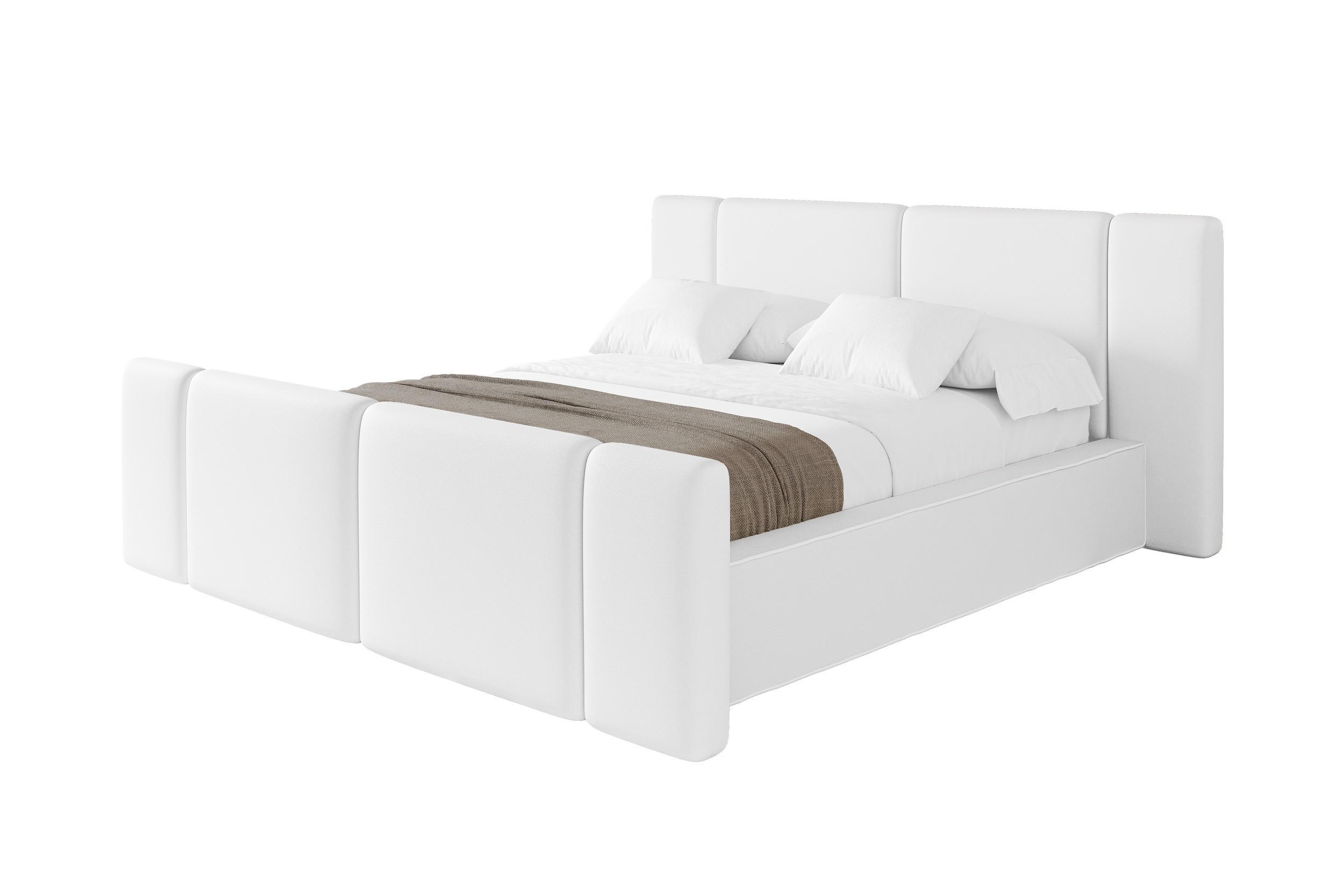 POLSTERBETT mit Bettkasten, Fußteil und Lattenrost, Boxbett ohne Matratze - RIVO-Z 140x200 Weiß - Weiß Hochglanz, Holzwerkstoff/Textil (140/200cm) - ALTDECOR