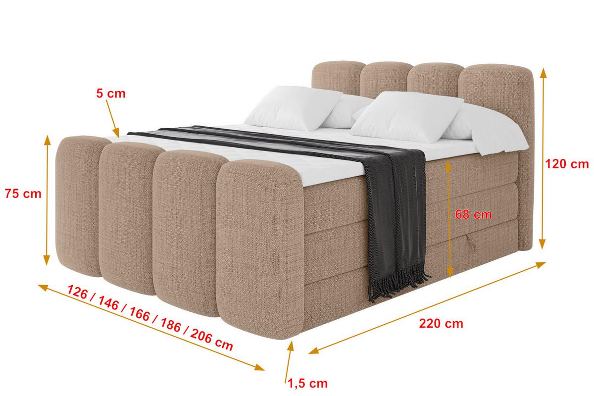 BOXBETT mit Matratze H3|H4 und Lattenrost - NINA-Z KING - 160x200 cm Aragon - Dunkelbeige - Cappuccino, Holzwerkstoff (160/200cm) - ALTDECOR