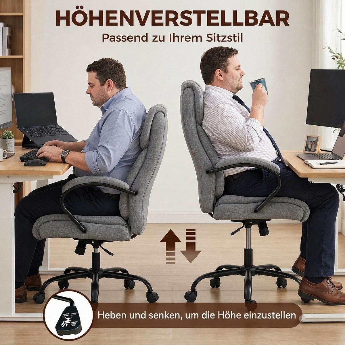 BÜROSTUHL Schreibtischstuhl höhenverstellbar Belastbarkeit 220 kg Hellgrau - Hellgrau, Kunststoff (72.5/118/80cm) - Vinsetto