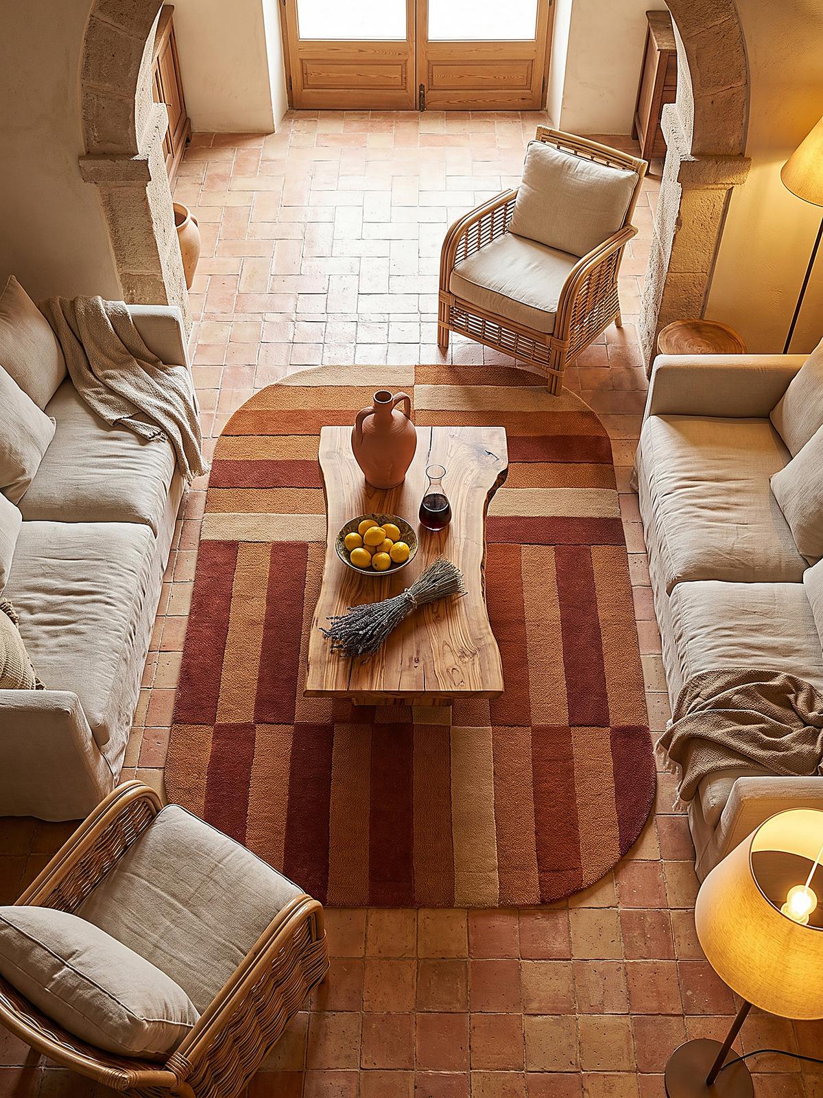 WOLLTEPPICH handgetuftet LUNAN, Blockstreifen, Terrakotta, 140 x 200 cm - Orange, Textil (140/200cm) - KADIMA DESIGN