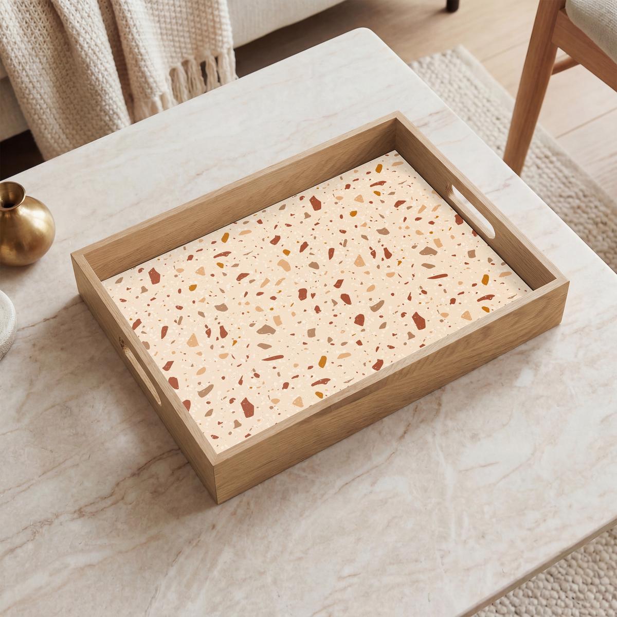 TABLETT Terrazzo - Muster - Bunt - Stein 40x30 cm - Beige, Holz (40/5/5cm) - OnlyWow