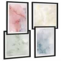 BILDER SET 4er Set - 50x50 cm & 40x60 cm Schwarzer Rahmen - Aquarellfarben in Pastellfarben - Schwarz, Kunststoff (50/50cm) - TULUP