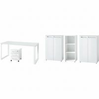 BÜRO-SET MUENCHEN 5-teilig weiß | Glasfront Abschließbar | Schreibtisch, Container, 2 Schränke, Regal - Weiß, Holzwerkstoff/Metall (80/415/120cm) - KADIMA DESIGN