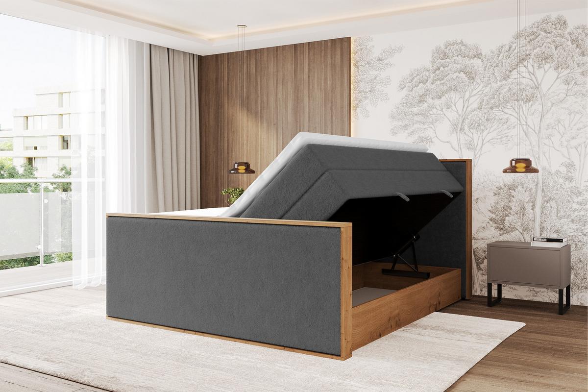 BOXSPRINGBETT LOLLI9 -Z-KING 140x200 - H3/H4 Dunkelgrau - Graphitfarben, Holzwerkstoff (140/200cm) - ALTDECOR