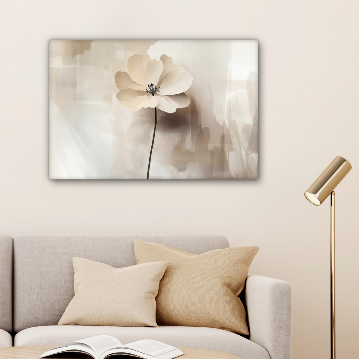 LEINWANDBILD Blume - Beige - Farbe - Schatten Gemälde 60x40 cm - Creme, Textil (60/40cm) - MuchoWow