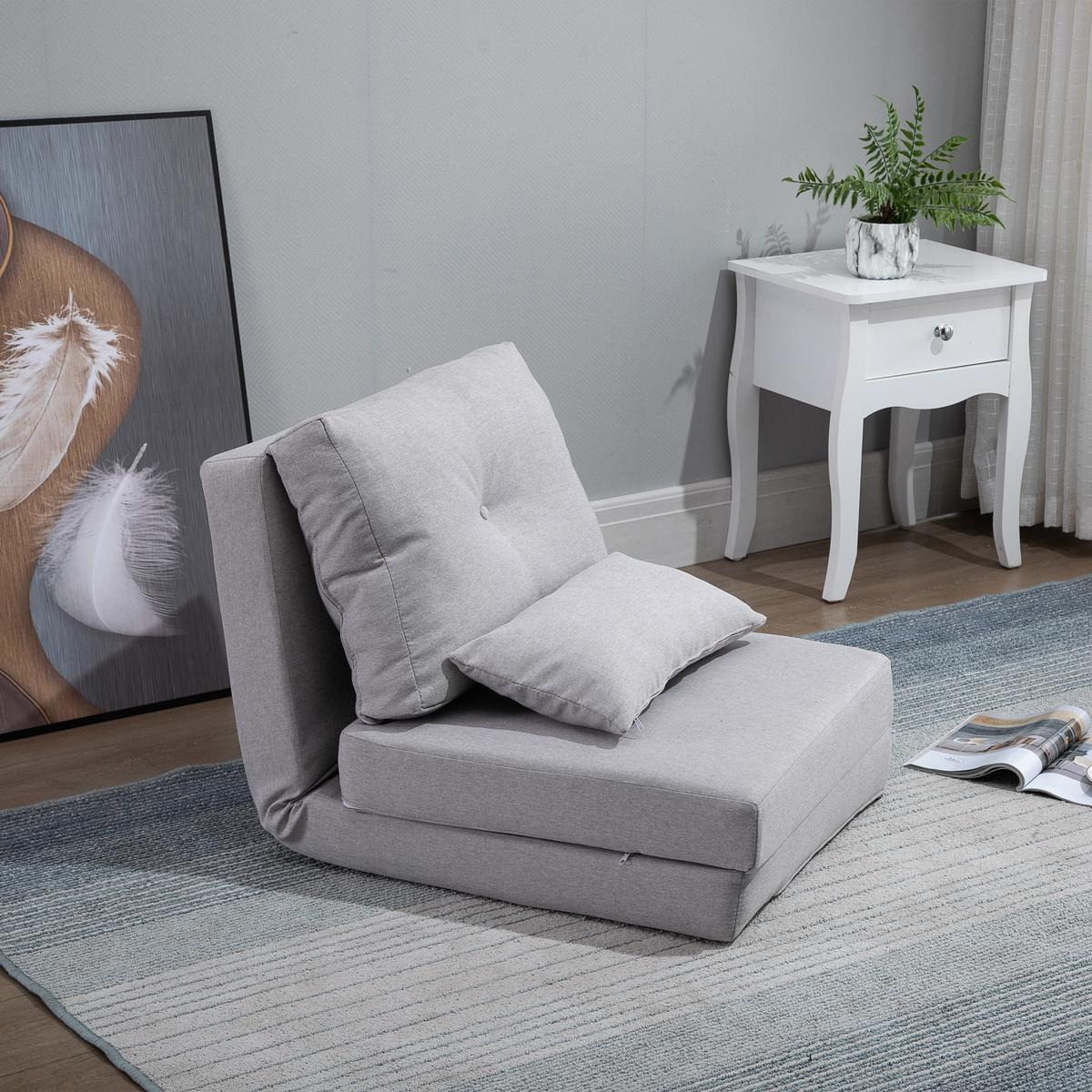 BODENSESSEL 2-in-1 Klappbett mit verstellbarer Rückenlehne Grau - Grau, Metall (60/56/80cm) - HOMCOM
