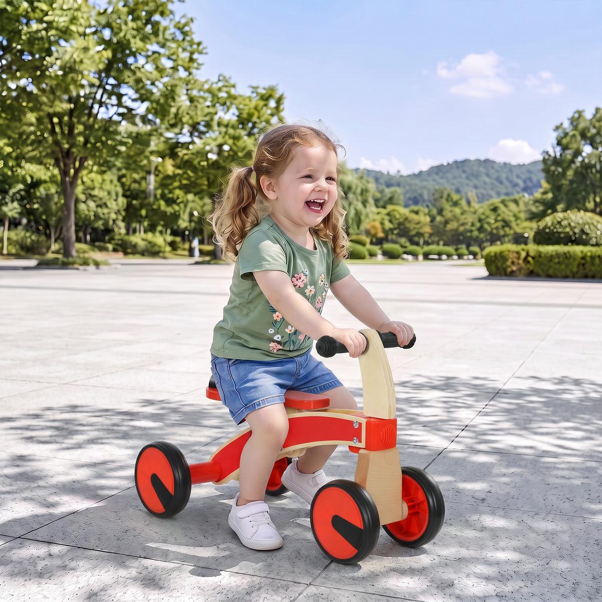 KINDER-RUTSCHAUTO Buchenholz Sperrholz Rot - Rot, Holz (52/33/38.5cm) - AIYAPLAY
