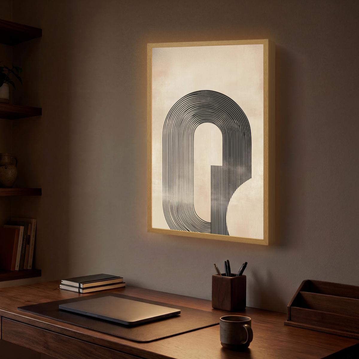 WANDLEUCHTE MIT AKKU Schleife - Streifen - Minimalistisch - Schwarz 40x60 cm - Beige, Holzwerkstoff (40/60/8cm) - OnlyWow