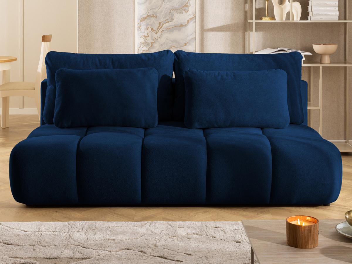SCHLAFSOFA Belluno aus hochwertigem Marineblau Plüschstoff mit Bettkasten und tiefen Steppungen in Bubble-Optik - Blau/Schwarz, Holz/Kunststoff (205/87/105cm) - S-Style