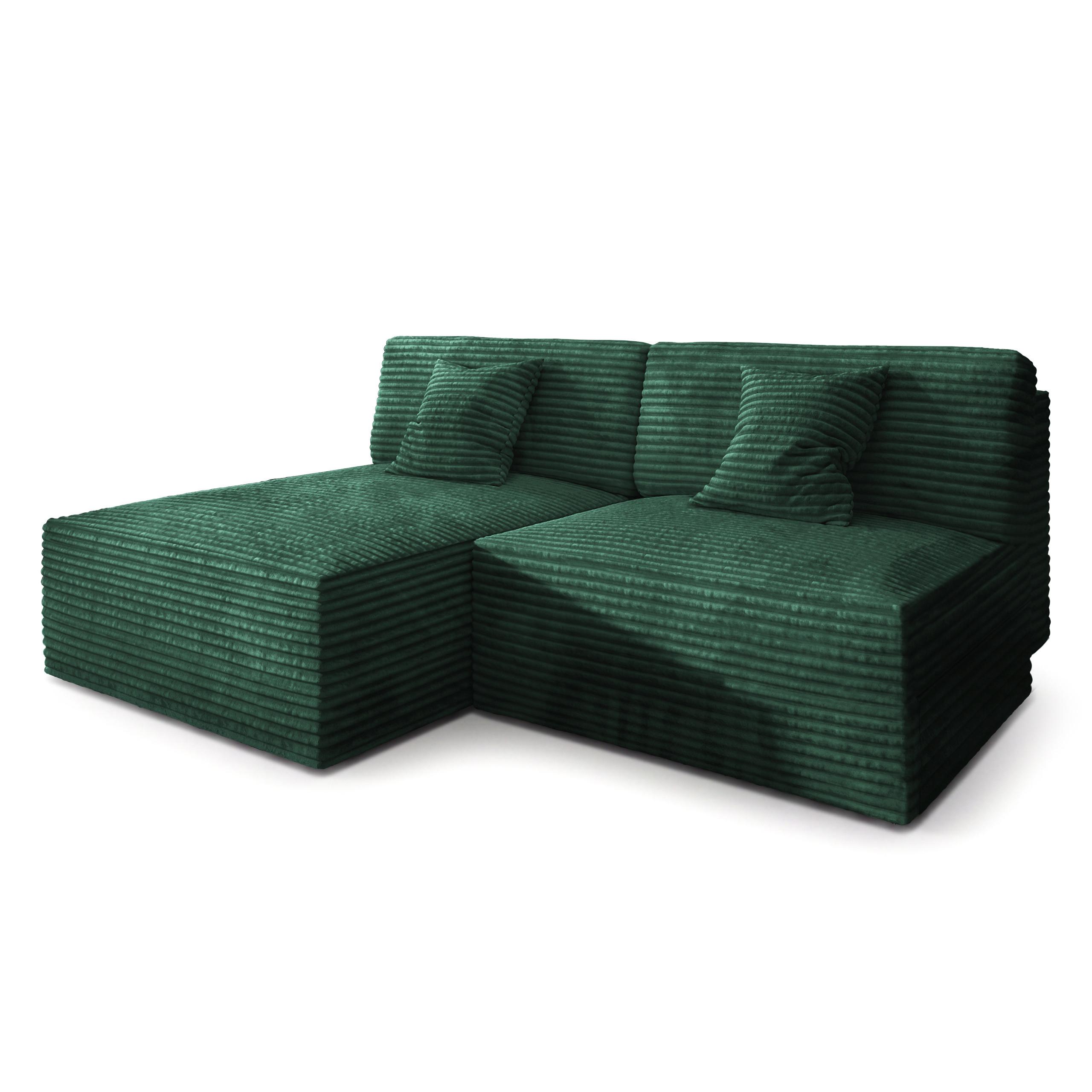 ECKSOFA FIORO Grün Kordstoff mit Schlaffunktion - Grün, Holz (204/148cm) - MASSENO