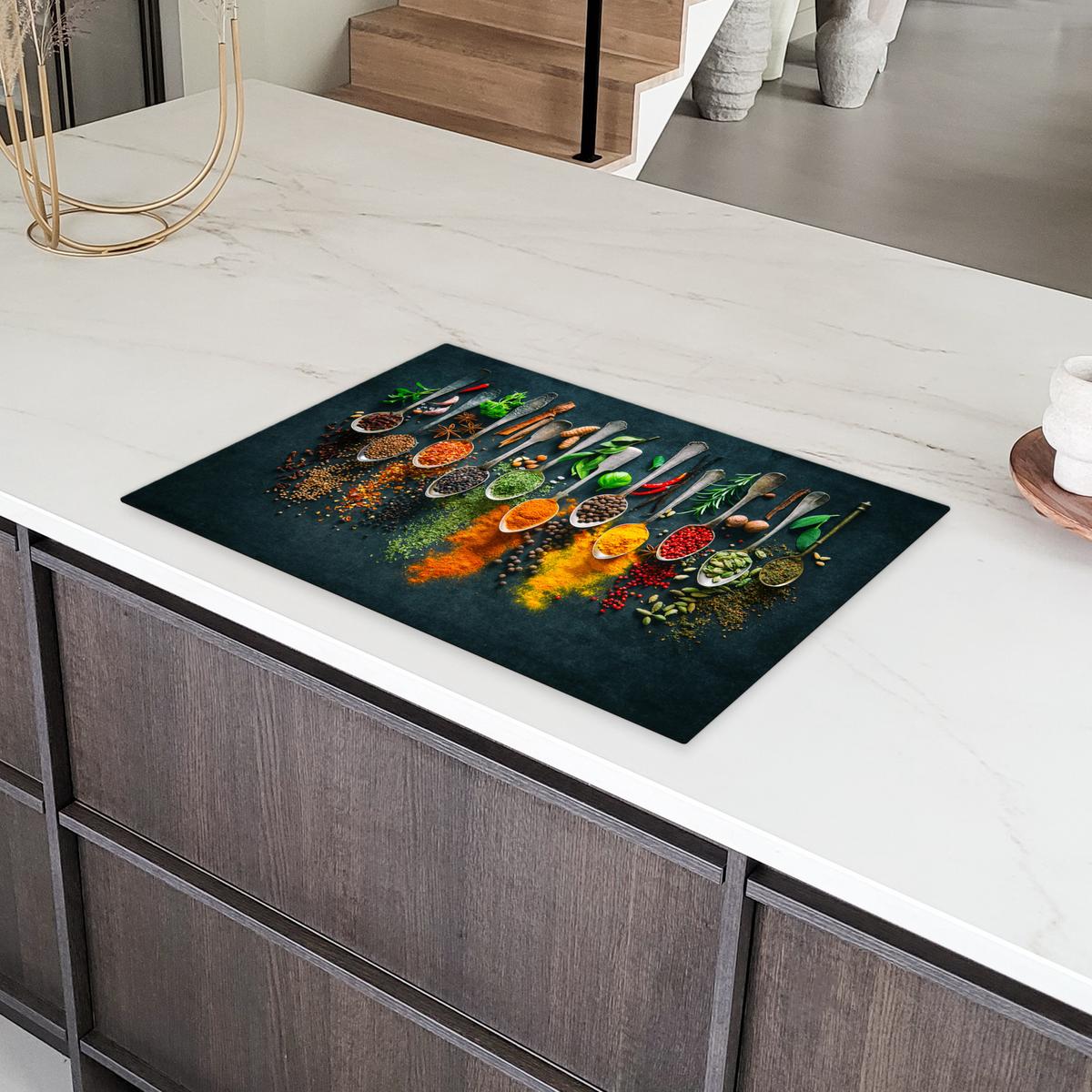 HERDABDECKPLATTE Kräuter - Gewürze - Löffel Ceranfeldabdeckung 76x51.5 cm - Multicolor, Kunststoff (76/51.5/0.2cm) - MuchoWow