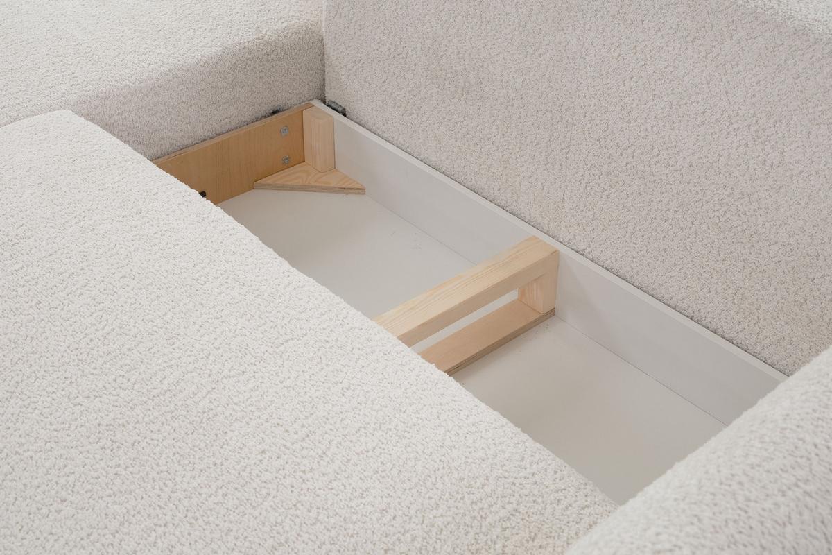 ECKSOFA UNO Beige Plüsch-Stoff mit Schlaffunktion - Creme, Holz (257/171cm) - MASSENO