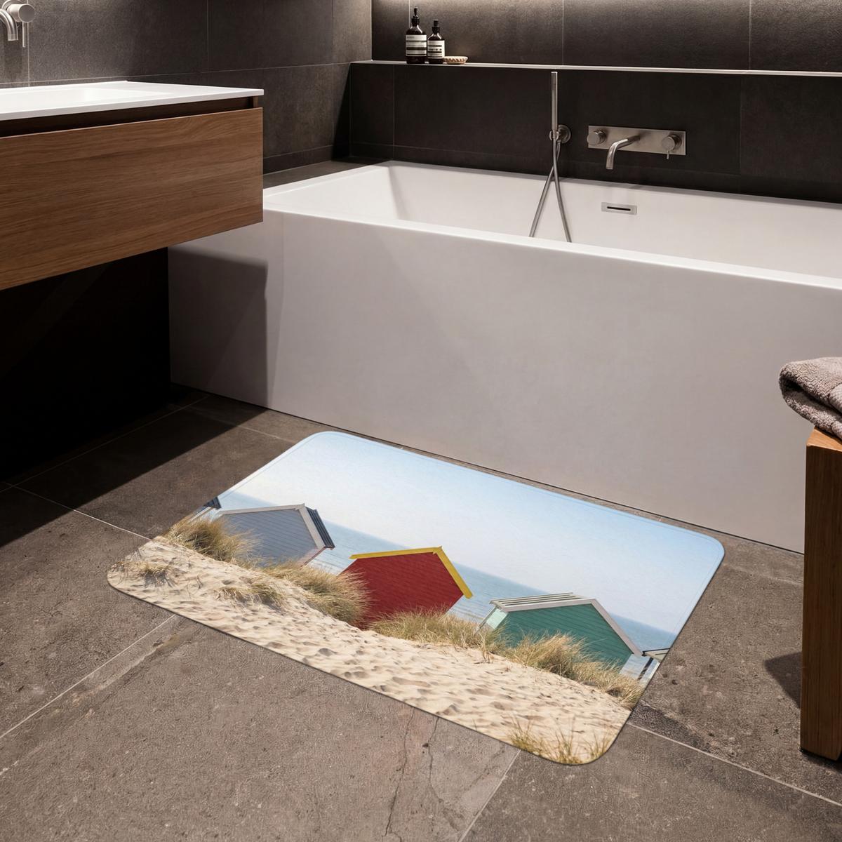 BADEMATTE Strand - Ferienhäuser - Farbenfroh - Dünen 90x60 cm - Multicolor, Textil (90/60cm) - OnlyWow