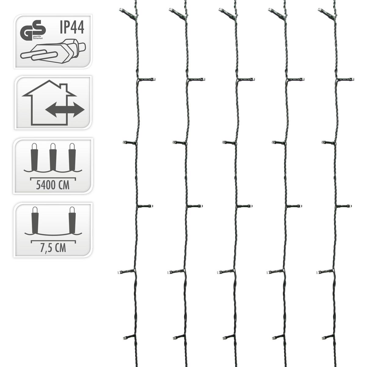 LED CLUSTER LICHTERKETTE 720LED 54m Kaltweiß Innen/Außen IP44 - Dunkelgrün, Kunststoff (5400cm) - ECD-Germany