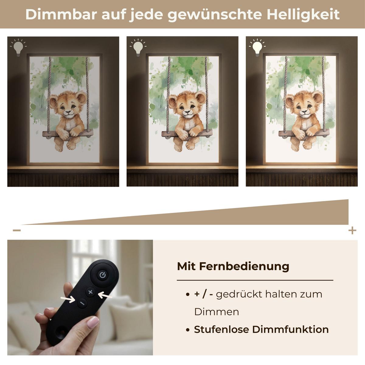 NACHTTISCHLAMPE MIT AKKU Löwe - Tier - Kinder - Dschungel 40x60 cm - Weiß, Holzwerkstoff (8/40/60cm) - OnlyWow