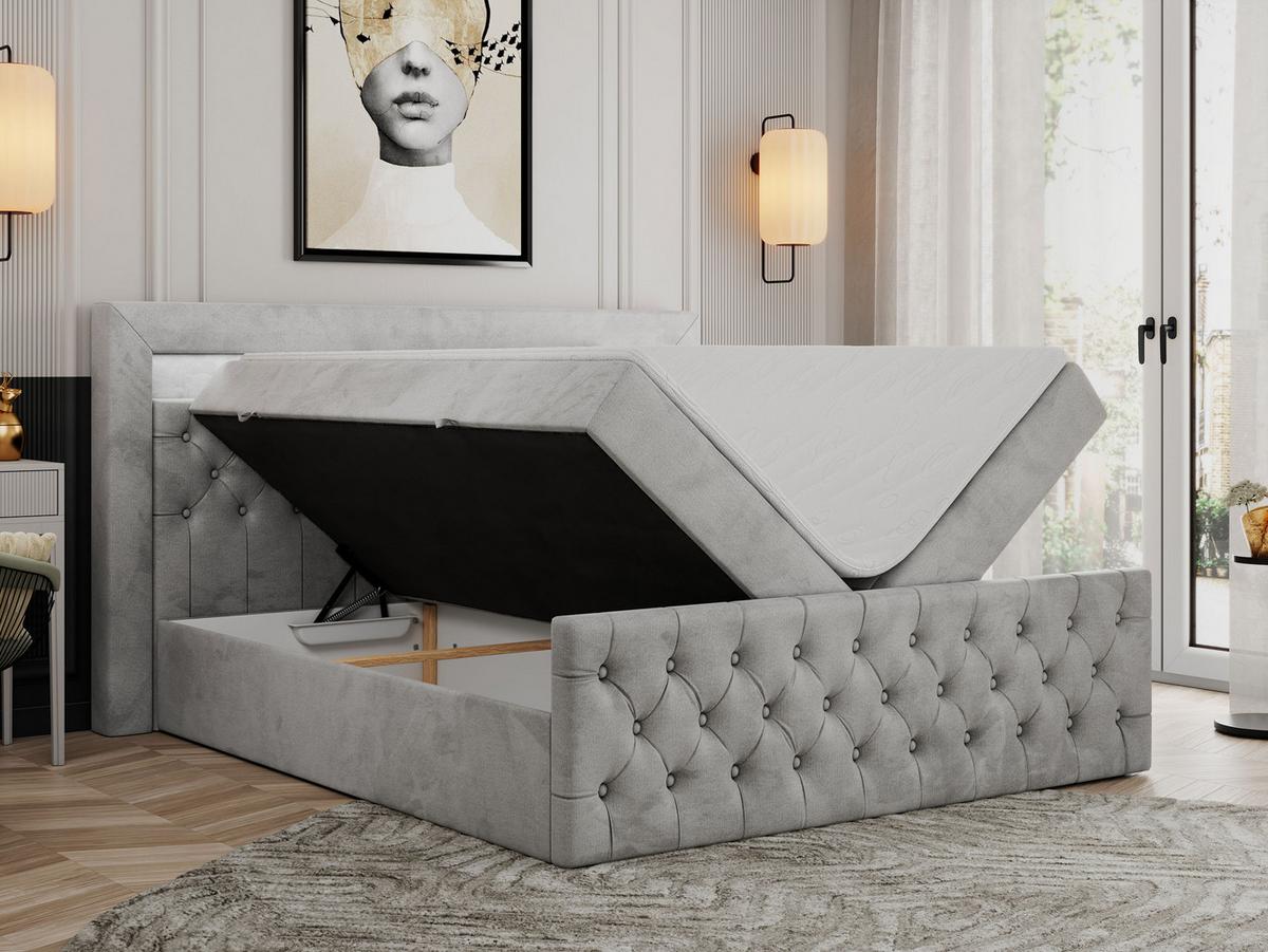 BOXBETT GOLD-9 LED 200/200 Hellgrau Velvet - H4 - Hellgrau, Holz/Textil (200/200cm) - MKS