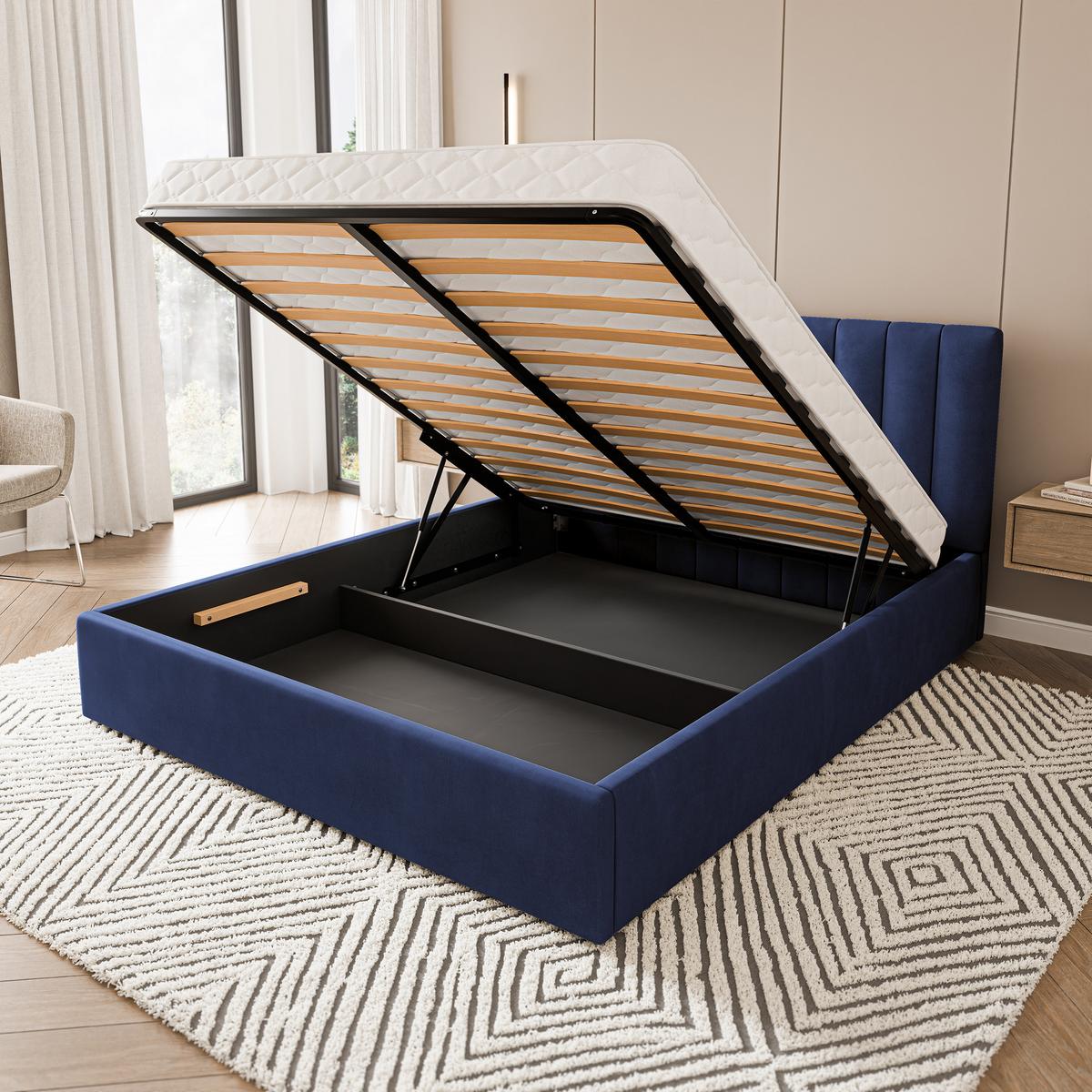 POLSTERBETT DEMERA MGV 200x200 cm mit Bettkästen - Blau - Blau, Holz (200/200cm) - MASSENO